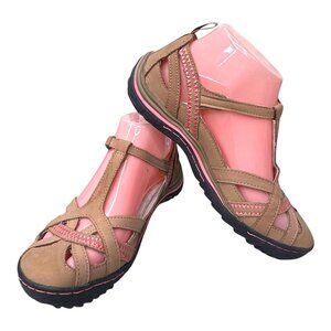 Jambu Shoes Womens 7 W Charley Casual T-Strap Mary Jane Flats Brown Leather READ